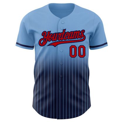 Custom Light Blue Pinstripe Red-Navy Authentic Fade Fashion Baseball Jersey - Sky-Custom