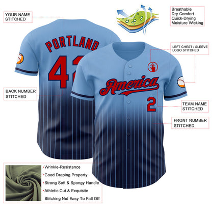 Custom Light Blue Pinstripe Red-Navy Authentic Fade Fashion Baseball Jersey - Sky-Custom