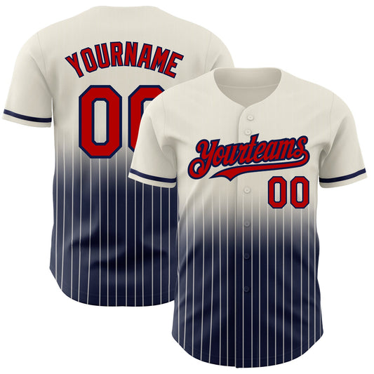 Custom Cream Pinstripe Red-Navy Authentic Fade Fashion Baseball Jersey - Sky-Custom