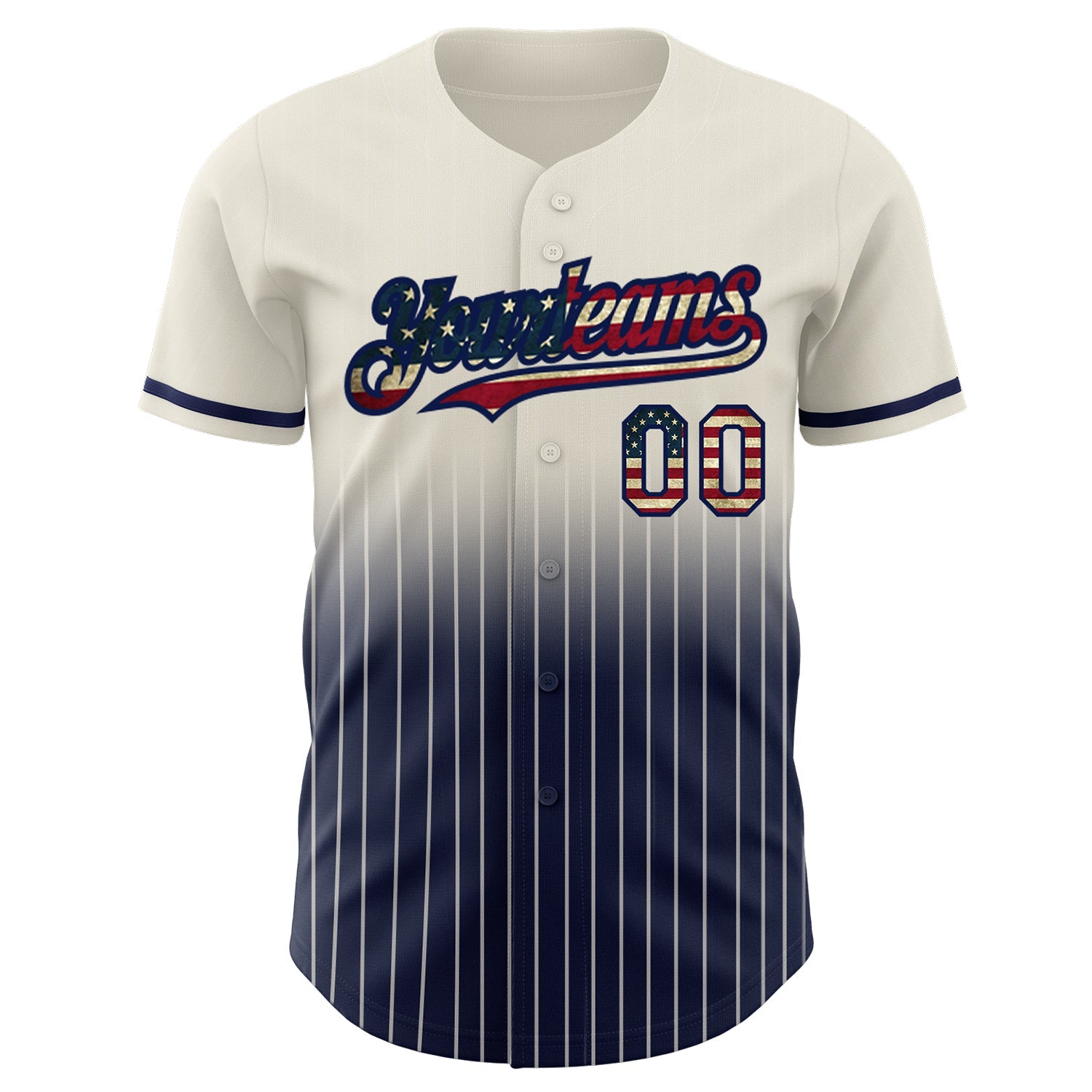 Custom Cream Pinstripe Vintage USA Flag-Navy Authentic Fade Fashion Baseball Jersey - Sky-Custom