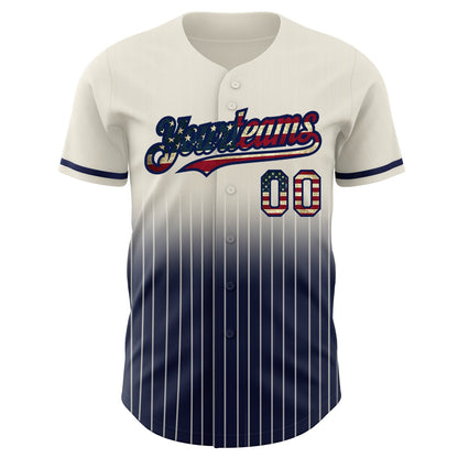Custom Cream Pinstripe Vintage USA Flag-Navy Authentic Fade Fashion Baseball Jersey - Sky-Custom