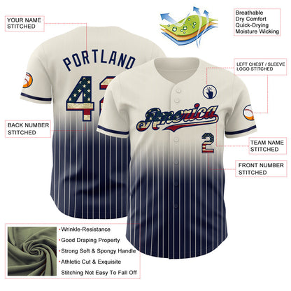 Custom Cream Pinstripe Vintage USA Flag-Navy Authentic Fade Fashion Baseball Jersey - Sky-Custom