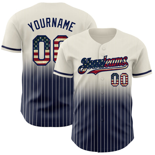 Custom Cream Pinstripe Vintage USA Flag-Navy Authentic Fade Fashion Baseball Jersey - Sky-Custom