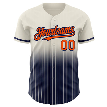 Custom Cream Pinstripe Orange-Navy Authentic Fade Fashion Baseball Jersey - Sky-Custom