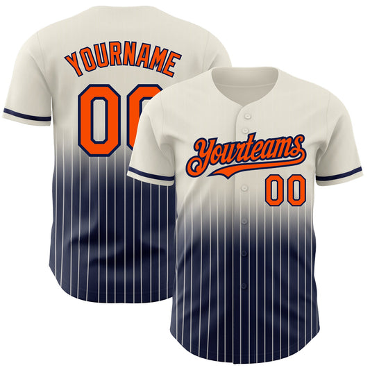 Custom Cream Pinstripe Orange-Navy Authentic Fade Fashion Baseball Jersey - Sky-Custom