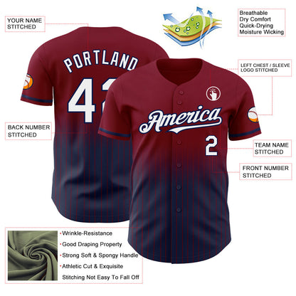 Custom Maroon Pinstripe White-Navy Authentic Fade Fashion Baseball Jersey - Sky-Custom