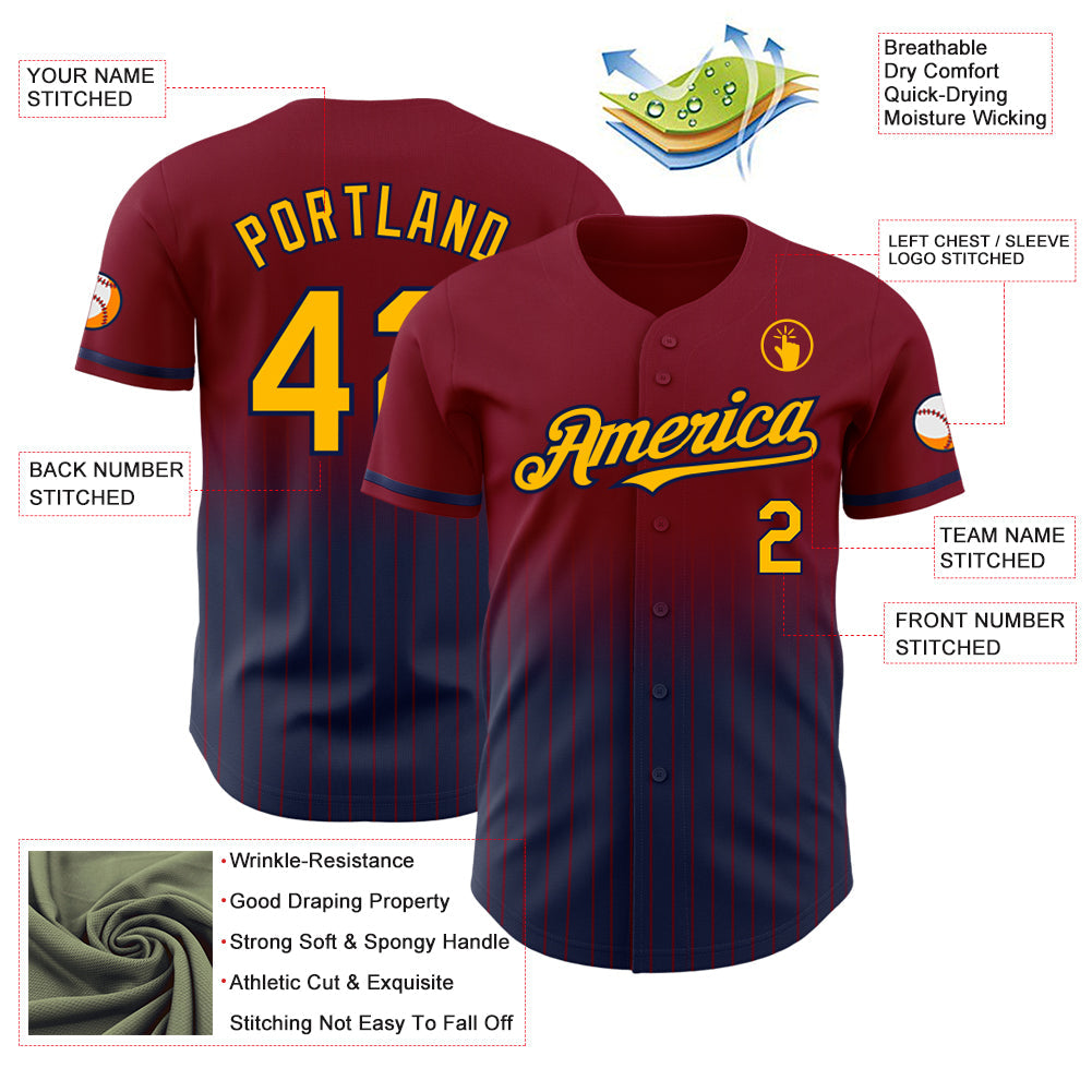Custom Maroon Pinstripe Gold-Navy Authentic Fade Fashion Baseball Jersey - Sky-Custom
