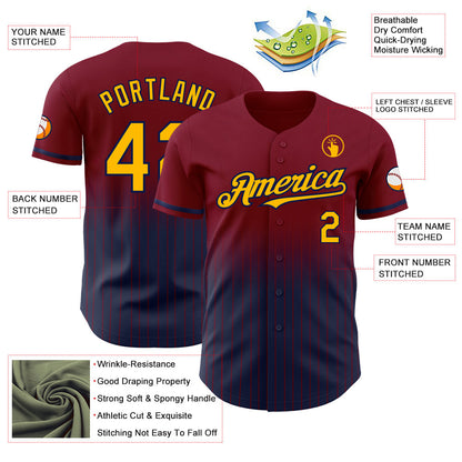 Custom Maroon Pinstripe Gold-Navy Authentic Fade Fashion Baseball Jersey - Sky-Custom