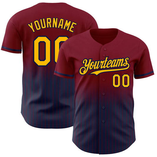 Custom Maroon Pinstripe Gold-Navy Authentic Fade Fashion Baseball Jersey - Sky-Custom