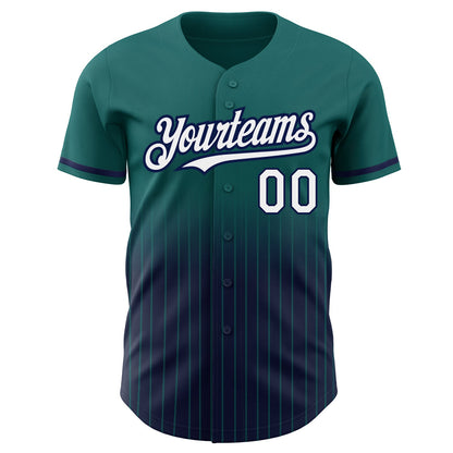 Custom Teal Pinstripe White-Navy Authentic Fade Fashion Baseball Jersey - Sky-Custom