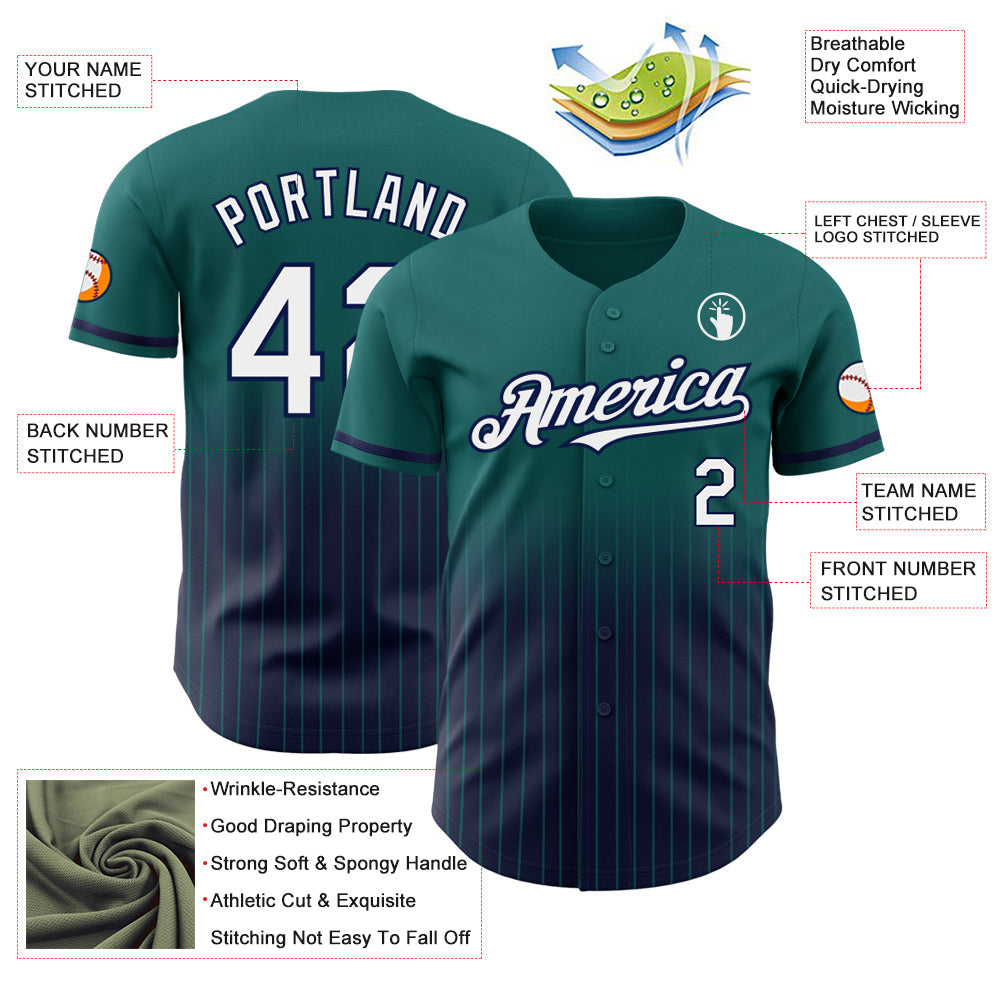 Custom Teal Pinstripe White-Navy Authentic Fade Fashion Baseball Jersey - Sky-Custom