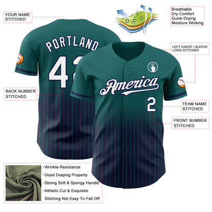 Custom Teal Pinstripe White-Navy Authentic Fade Fashion Baseball Jersey - Sky-Custom