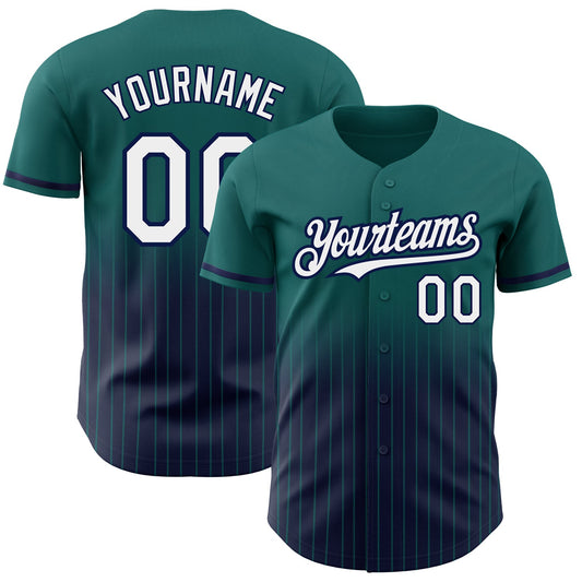 Custom Teal Pinstripe White-Navy Authentic Fade Fashion Baseball Jersey - Sky-Custom