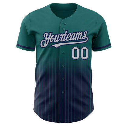 Custom Teal Pinstripe Gray-Navy Authentic Fade Fashion Baseball Jersey - Sky-Custom