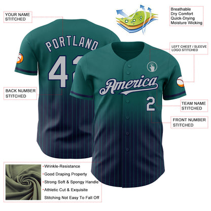 Custom Teal Pinstripe Gray-Navy Authentic Fade Fashion Baseball Jersey - Sky-Custom