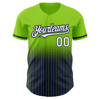 Custom Neon Green Pinstripe White-Navy Authentic Fade Fashion Baseball Jersey - Sky-Custom