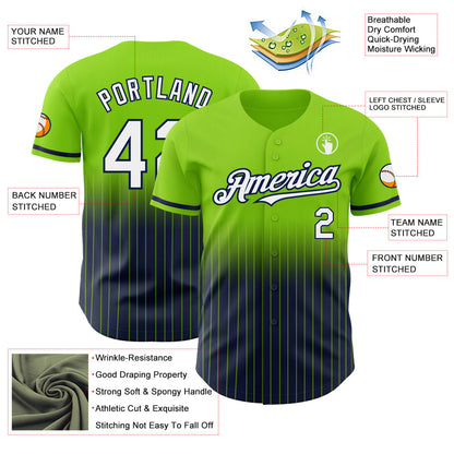 Custom Neon Green Pinstripe White-Navy Authentic Fade Fashion Baseball Jersey - Sky-Custom
