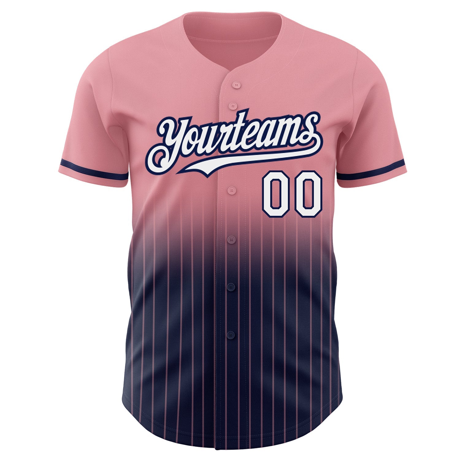 Custom Medium Pink Pinstripe White-Navy Authentic Fade Fashion Baseball Jersey - Sky-Custom