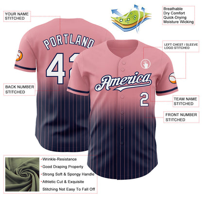 Custom Medium Pink Pinstripe White-Navy Authentic Fade Fashion Baseball Jersey - Sky-Custom