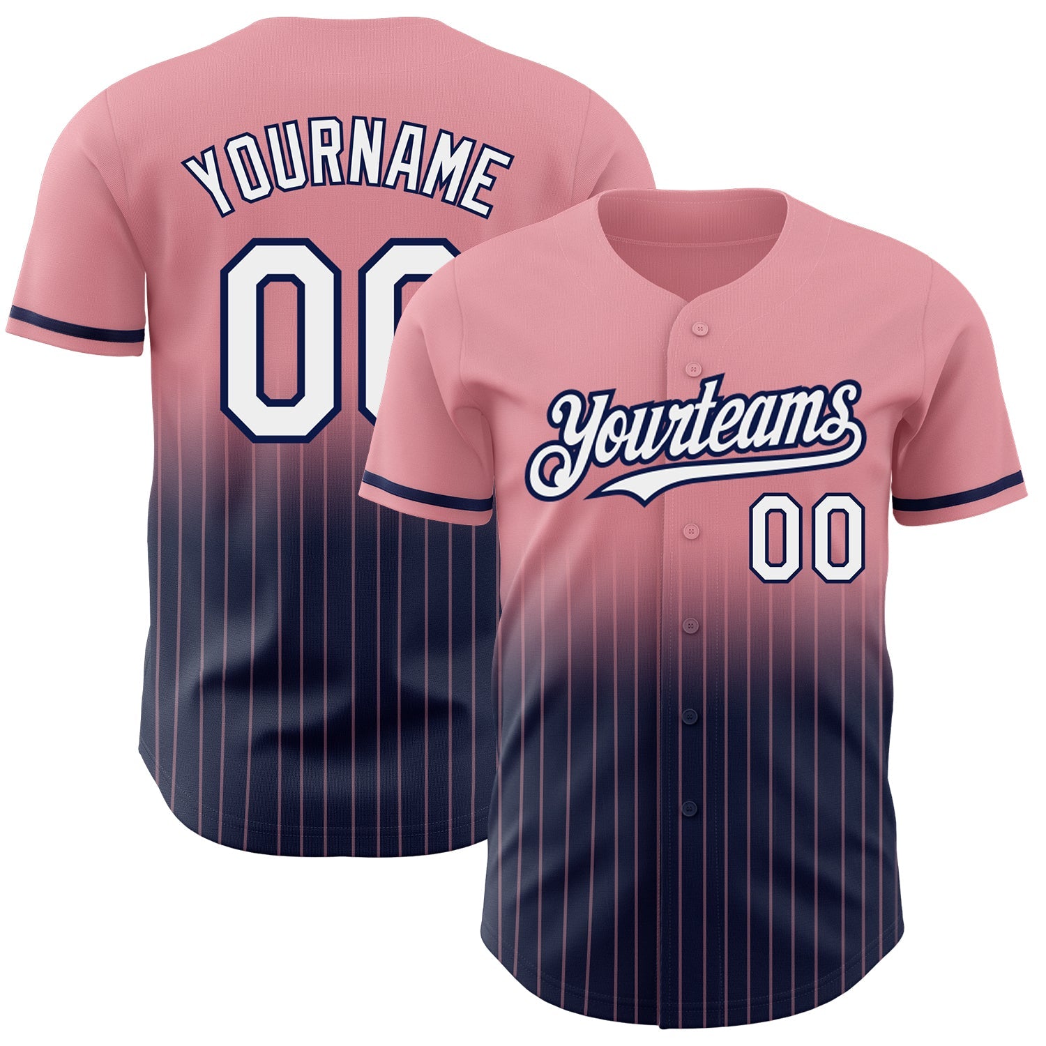Custom Medium Pink Pinstripe White-Navy Authentic Fade Fashion Baseball Jersey - Sky-Custom