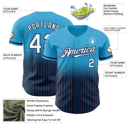 Custom Sky Blue Pinstripe White-Navy Authentic Fade Fashion Baseball Jersey - Sky-Custom