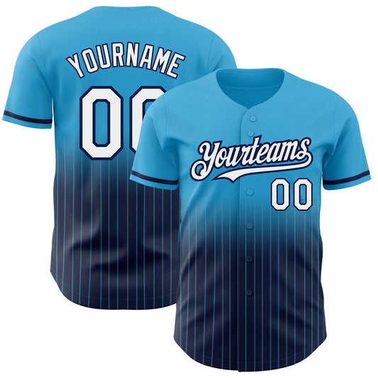 Custom Sky Blue Pinstripe White-Navy Authentic Fade Fashion Baseball Jersey - Sky-Custom