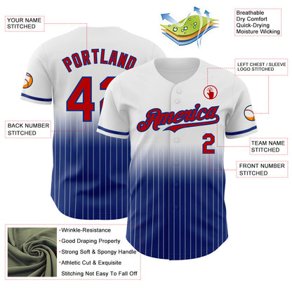 Custom White Pinstripe Red-Royal Authentic Fade Fashion Baseball Jersey - Sky-Custom