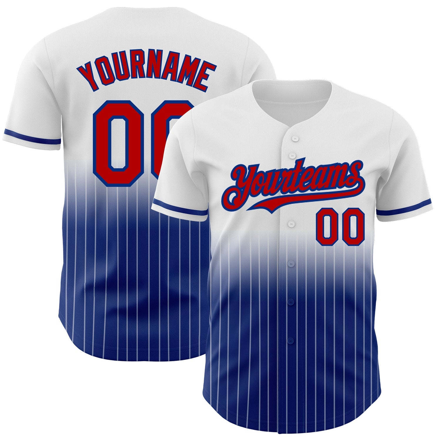 Custom White Pinstripe Red-Royal Authentic Fade Fashion Baseball Jersey - Sky-Custom