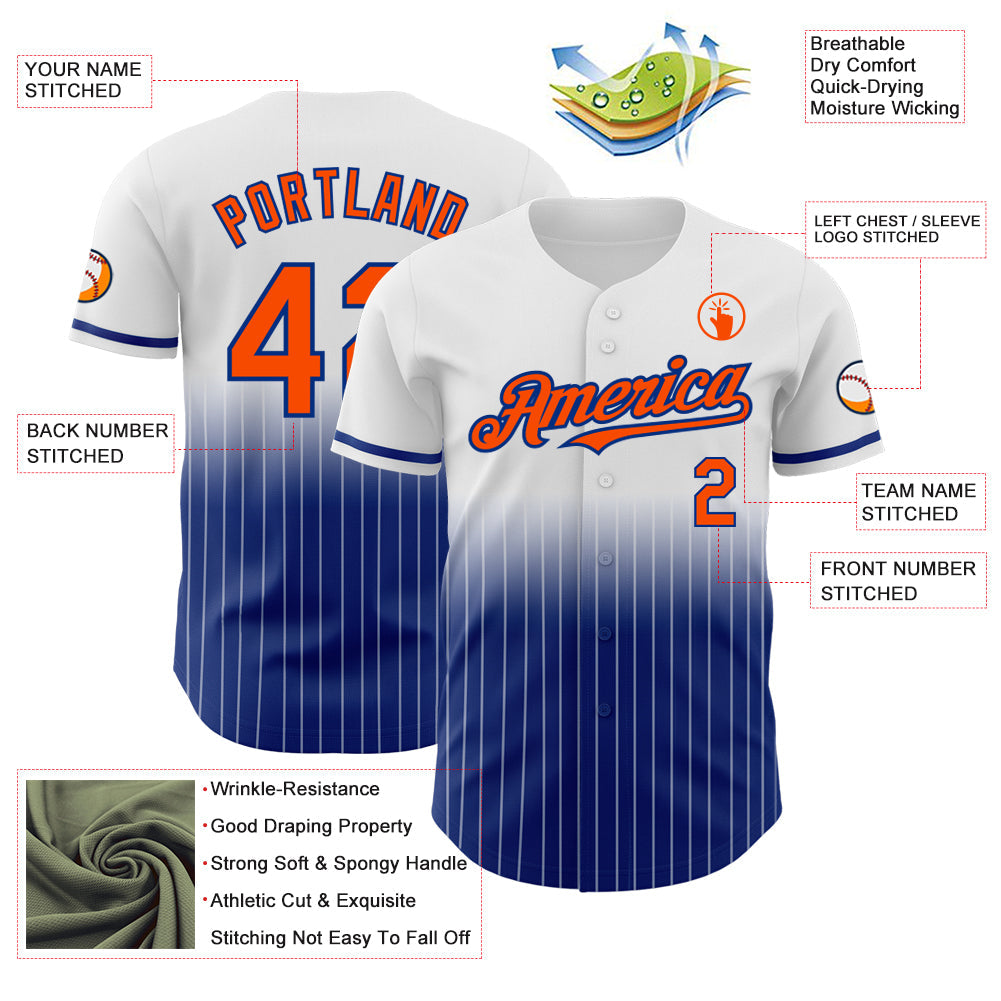 Custom White Pinstripe Orange-Royal Authentic Fade Fashion Baseball Jersey - Sky-Custom