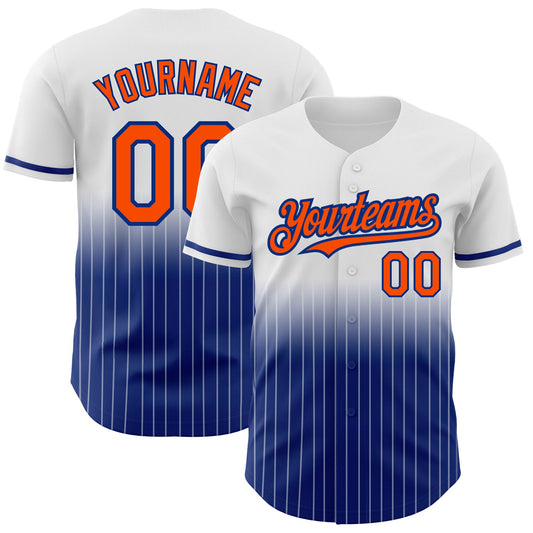 Custom White Pinstripe Orange-Royal Authentic Fade Fashion Baseball Jersey - Sky-Custom