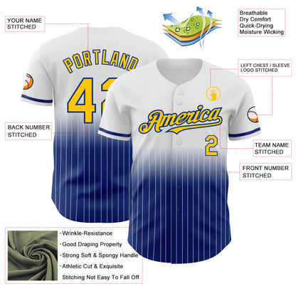 Custom White Pinstripe Yellow-Royal Authentic Fade Fashion Baseball Jersey - Sky-Custom