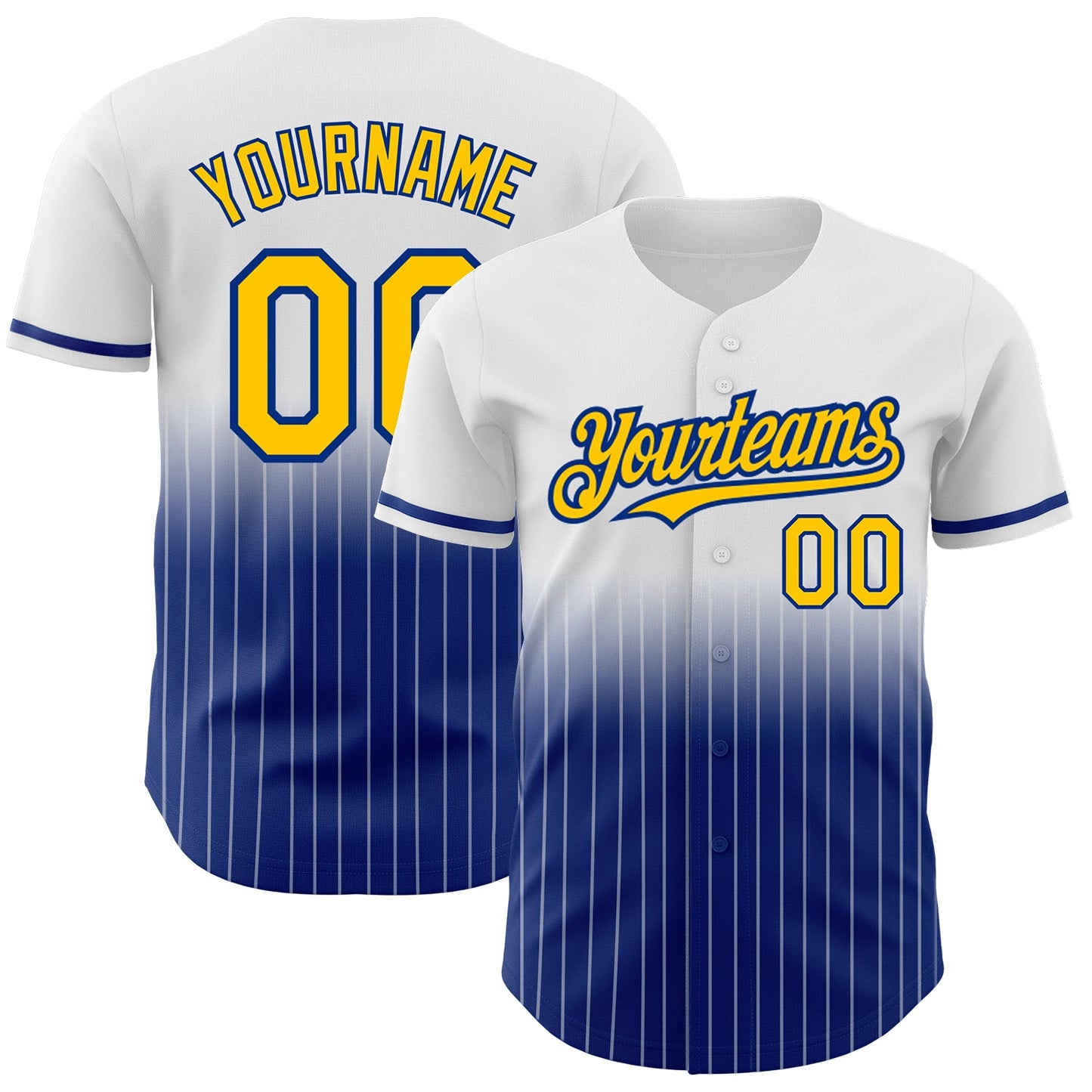 Custom White Pinstripe Yellow-Royal Authentic Fade Fashion Baseball Jersey - Sky-Custom