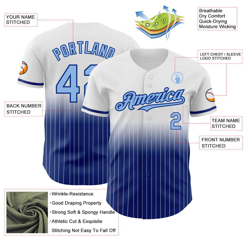 Custom White Pinstripe Light Blue-Royal Authentic Fade Fashion Baseball Jersey - Sky-Custom