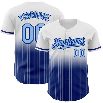 Custom White Pinstripe Light Blue-Royal Authentic Fade Fashion Baseball Jersey - Sky-Custom