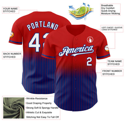 Custom Red Pinstripe White-Royal Authentic Fade Fashion Baseball Jersey - Sky-Custom
