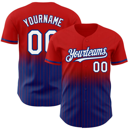 Custom Red Pinstripe White-Royal Authentic Fade Fashion Baseball Jersey - Sky-Custom