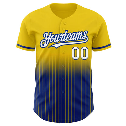 Custom Yellow Pinstripe White-Royal Authentic Fade Fashion Baseball Jersey - Sky-Custom