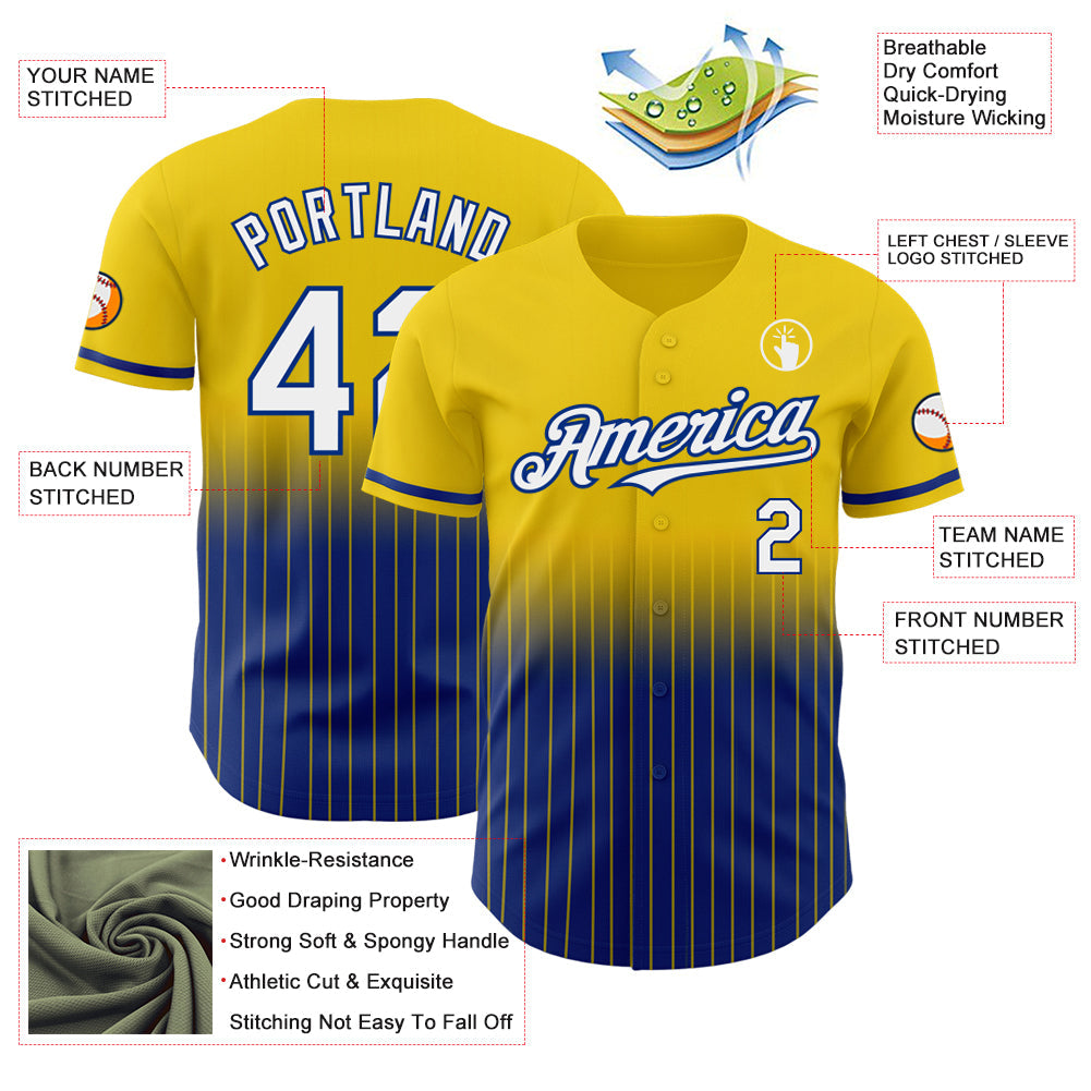 Custom Yellow Pinstripe White-Royal Authentic Fade Fashion Baseball Jersey - Sky-Custom