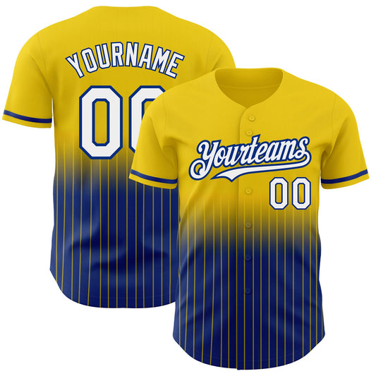 Custom Yellow Pinstripe White-Royal Authentic Fade Fashion Baseball Jersey - Sky-Custom