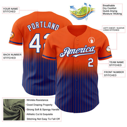 Custom Orange Pinstripe White-Royal Authentic Fade Fashion Baseball Jersey - Sky-Custom