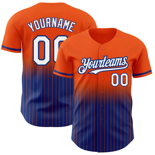 Custom Orange Pinstripe White-Royal Authentic Fade Fashion Baseball Jersey - Sky-Custom