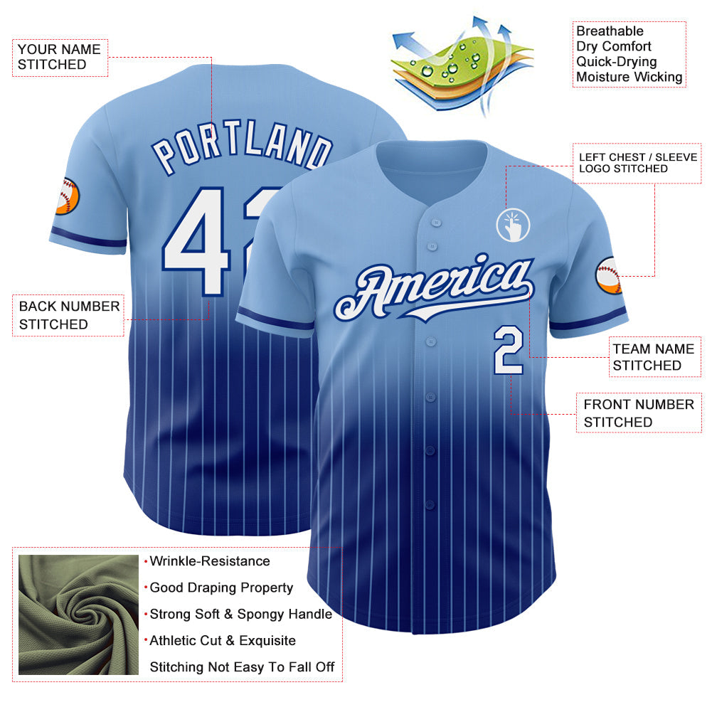 Custom Light Blue Pinstripe White-Royal Authentic Fade Fashion Baseball Jersey - Sky-Custom