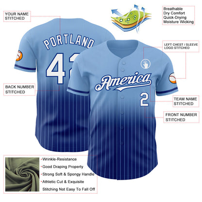 Custom Light Blue Pinstripe White-Royal Authentic Fade Fashion Baseball Jersey - Sky-Custom
