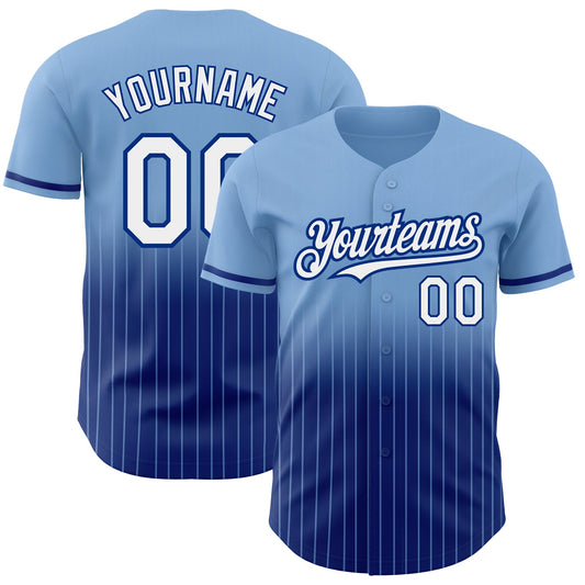 Custom Light Blue Pinstripe White-Royal Authentic Fade Fashion Baseball Jersey - Sky-Custom