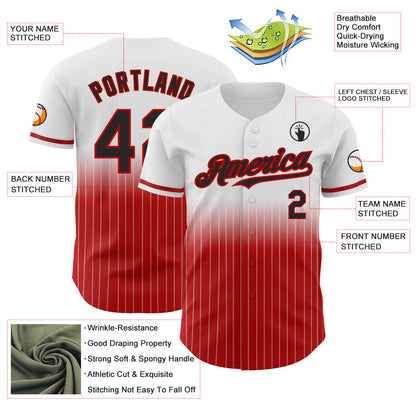 Custom White Pinstripe Black-Red Authentic Fade Fashion Baseball Jersey - Sky-Custom