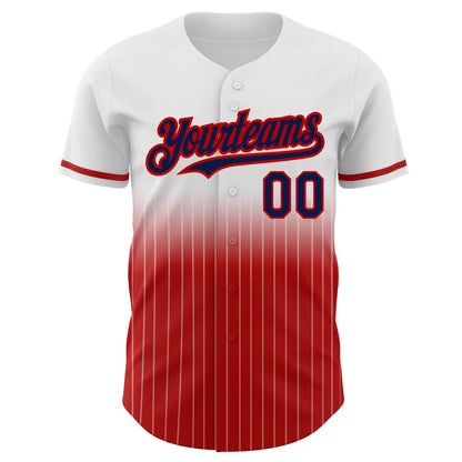 Custom White Pinstripe Navy-Red Authentic Fade Fashion Baseball Jersey - Sky-Custom