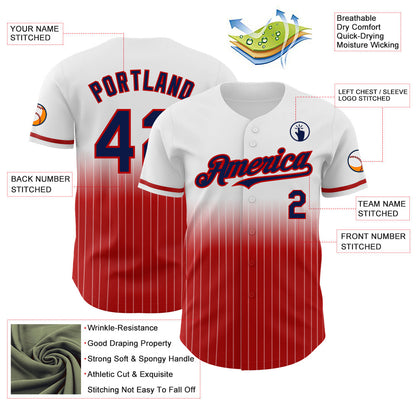 Custom White Pinstripe Navy-Red Authentic Fade Fashion Baseball Jersey - Sky-Custom