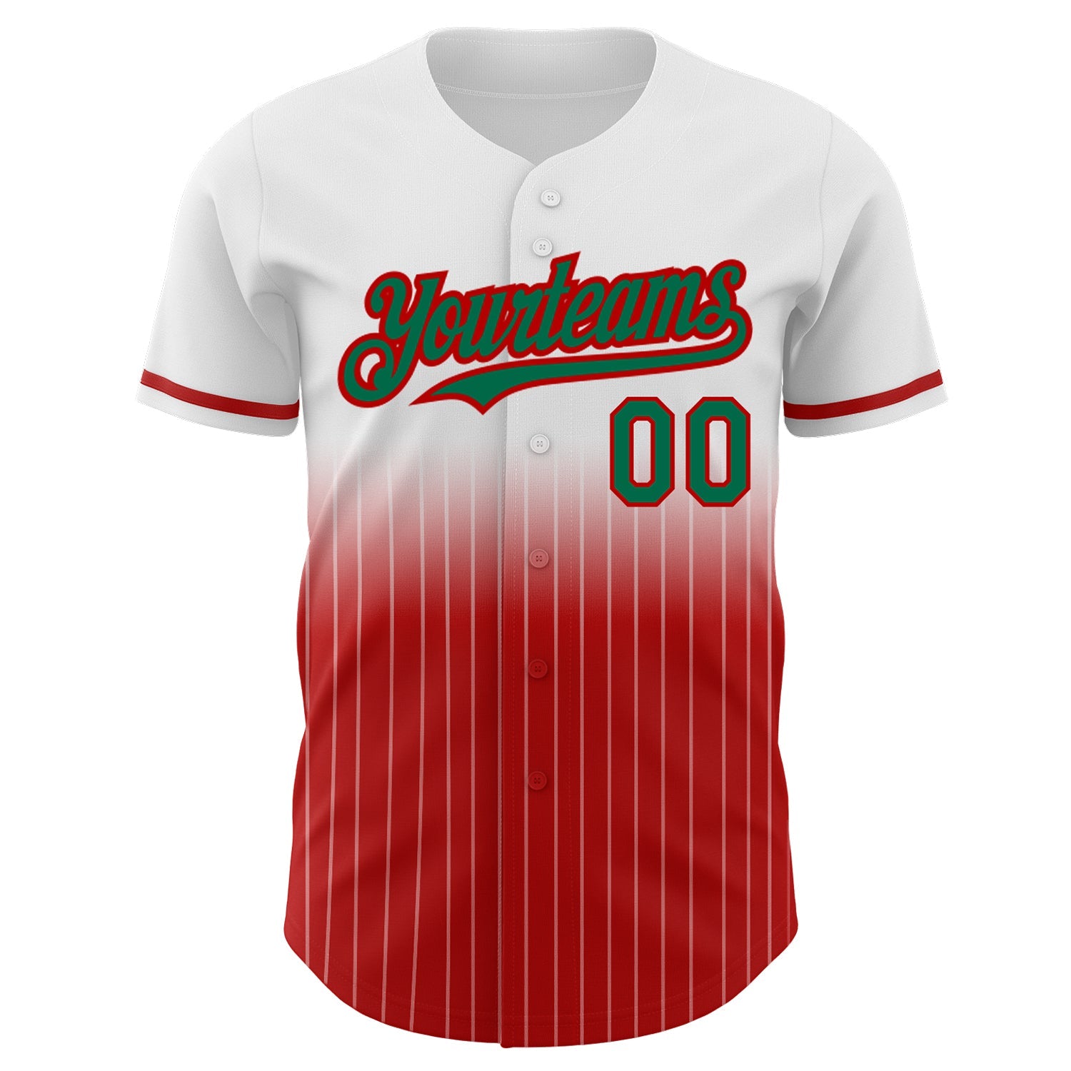 Custom White Pinstripe Kelly Green-Red Authentic Fade Fashion Baseball Jersey - Sky-Custom