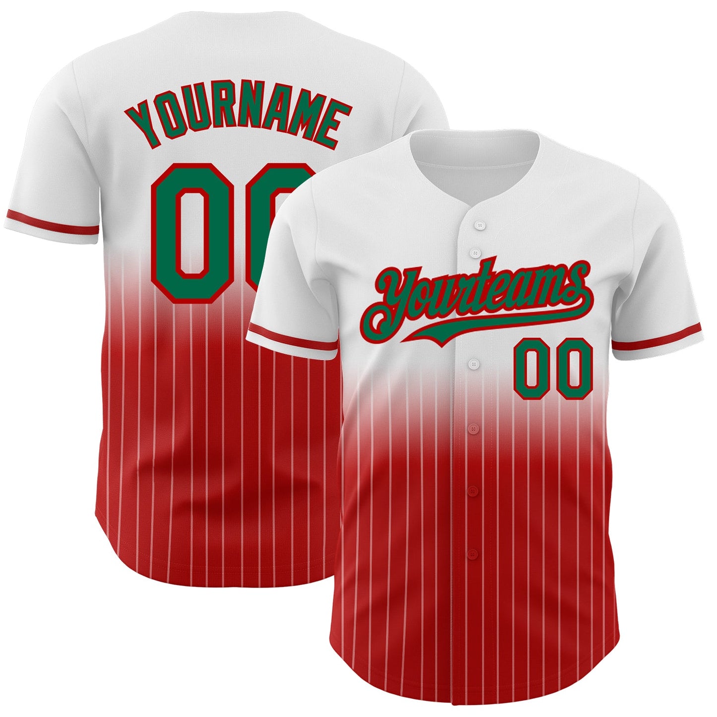 Custom White Pinstripe Kelly Green-Red Authentic Fade Fashion Baseball Jersey - Sky-Custom