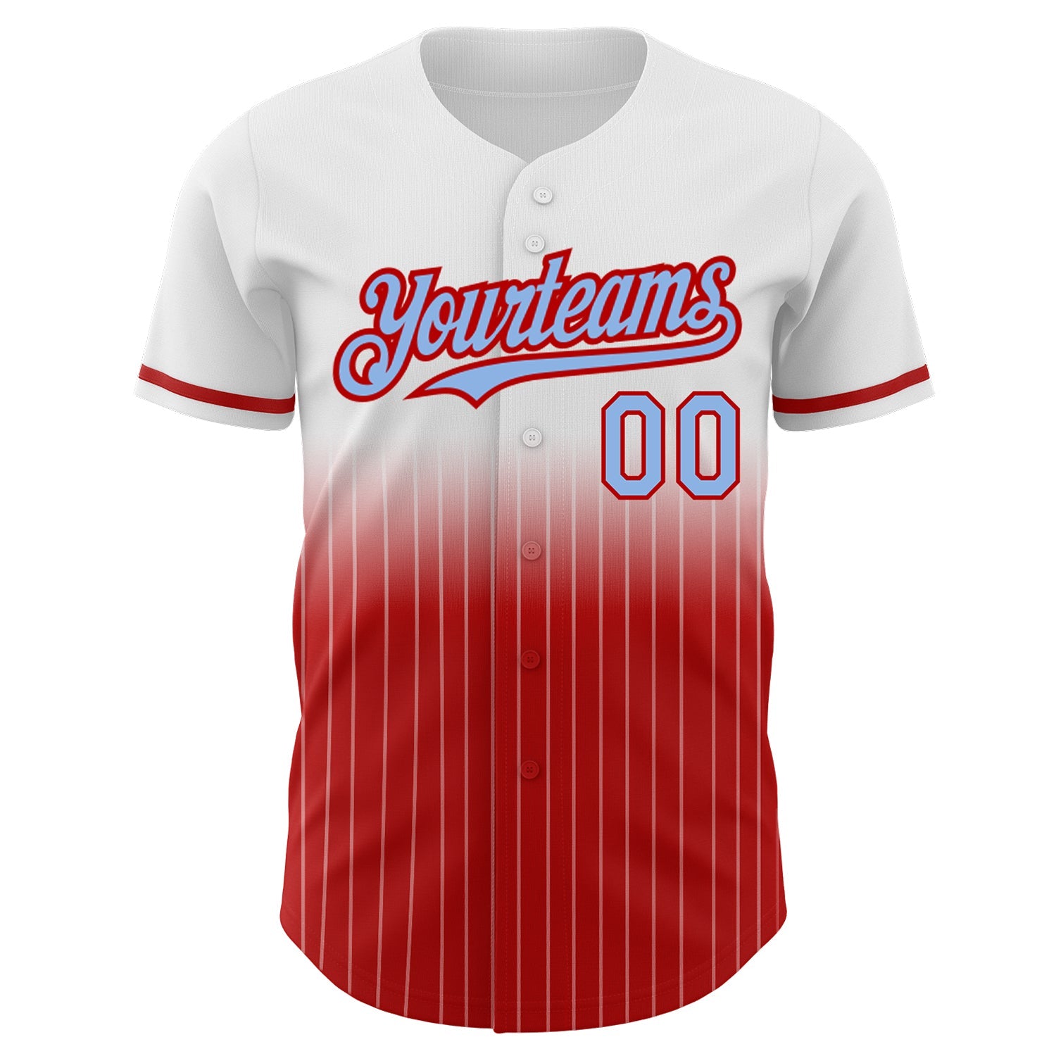 Custom White Pinstripe Light Blue-Red Authentic Fade Fashion Baseball Jersey - Sky-Custom
